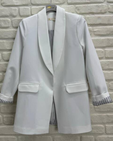 Çift Cepli Blazer Ceket Beyaz 9887 - 1