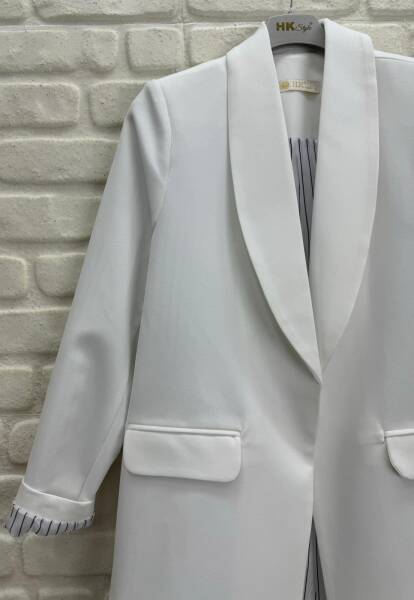 Çift Cepli Blazer Ceket Beyaz 9887 - 2